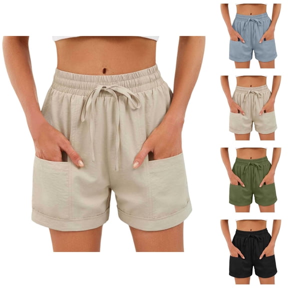 Shorts for Women 2026 Summer Elastic High Waist Drawstring Wide Leg Relaxed Fit Casual Shorts with Pockets