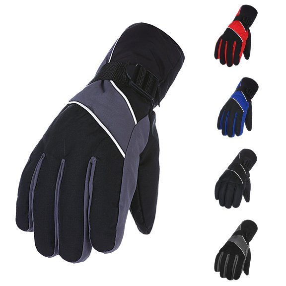 Xijirk Solid Waterproof Windproof Thermal Ski Gloves Adjustable Buckle Wrist Strap Insulated Padded Full Finger Cold Weather Snowboard Outdoor Winter Warm Gloves Dark Gray,A