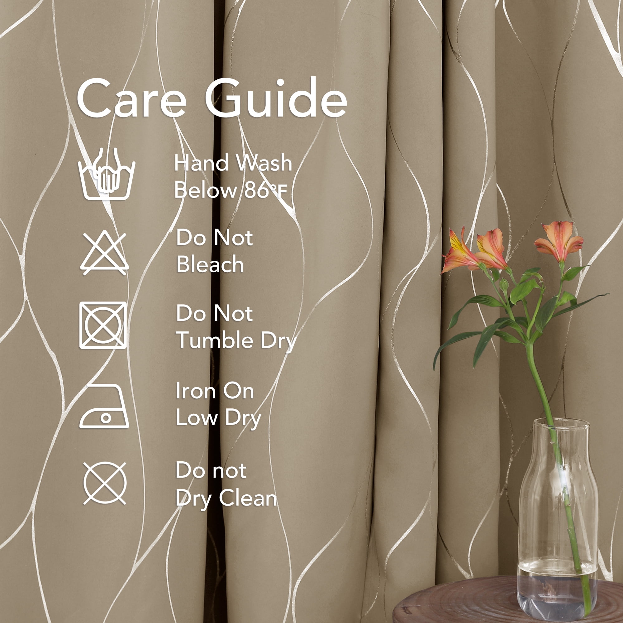 Deconovo Silver Wave Foil Print Blackout Curtain for Living Room, 42W x 72L inch, 2 Panels, Khaki