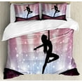 thumbnail image 1 of Contemporary Duvet Cover Set King Size, Silhouette of Ballerina Performing on Abstract Backdrop Magic Dance Fine Arts, Decorative 3 Piece Bedding Set with 2 Pillow Shams, Multicolor, by Ambesonne, 1 of 3