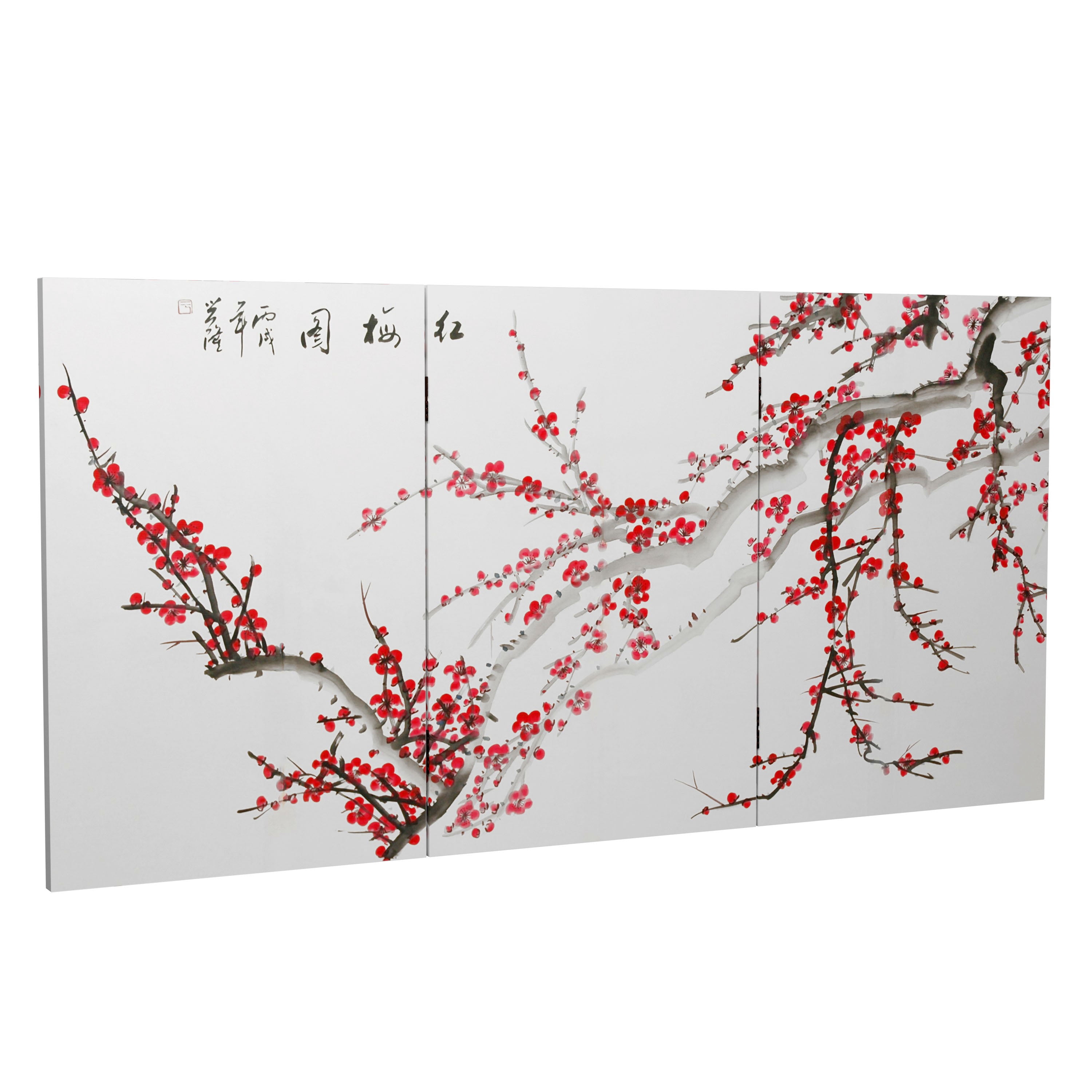 2 ft. Short Double Sided Plum Blossom Canvas Folding Screen