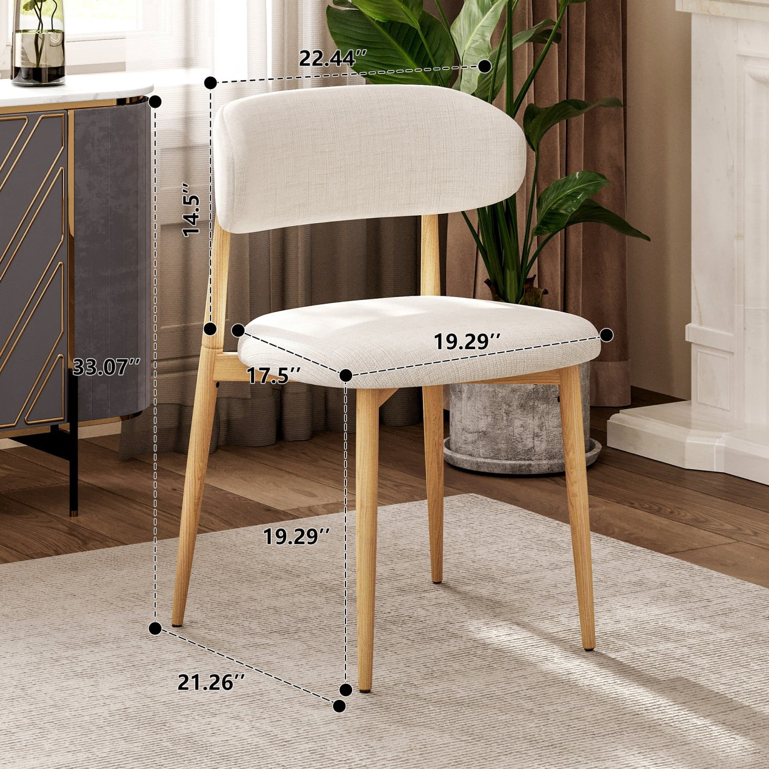 Dining Chairs Set of 4 Metal Kitchen Chairs Modern Fabric Upholstered Dining Room Chairs with Ergonomic Backrest Beige Industrial Farmhouse Style, Black