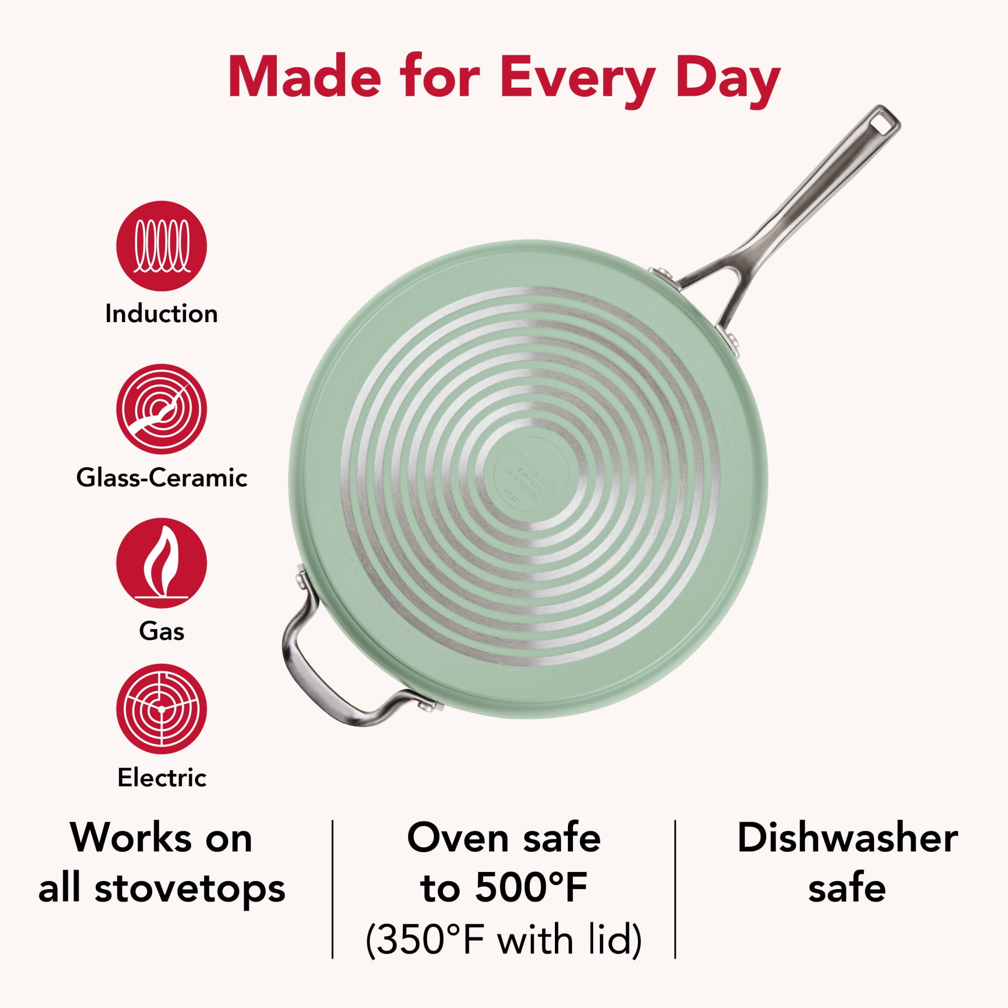 KitchenAid Hard-Anodized Ceramic Induction Saute Pan with Lid and Helper Handle, 5-Quart, Cardamom