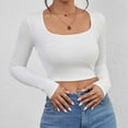 thumbnail image 2 of Thredzr Womens Fall Tops 2025 Low Cut Scoop Neck Casual Ribbed Long Sleeve Shirt Spring Tee 06# White L, 2 of 4