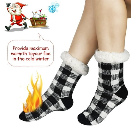 CHGBMOK Christmas Deals Socks for Women Fleece-Lined Sherpa Slipper Socks Super Soft Warm Christmas Stockings Great Gifts for Less