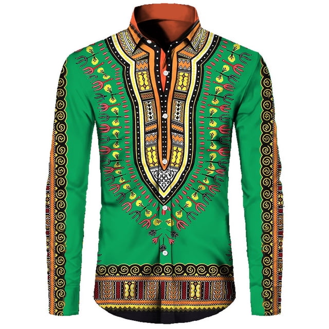 Camisas de manga larga de estilo étnico de otoño Camisa de hombre con patrón retro Tendencia Ropa de hombre al aire libre Nuevas camisetas de manga larga para hombre