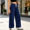 thumbnail image 2 of Falkdiz Denim Pants for Girls Outdoor Drawstring Trousers Solid Color Pantalones Casual Wide Leg Elastic Waist Girls Drawstring Pockets Relaxed fit , Dark Blue , Size: 11, 2 of 8