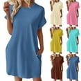 thumbnail image 7 of Lovskoo Women's Round Neck Short Sleeve Summer Dresses Roll Up Sleeve 2024 Spring Casual Loose T-Shirt Tunic Short Dress with Pockets Navy 2XL, 7 of 7