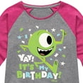 thumbnail image 3 of Disney Monsters Inc - Mike Yay It's My Birthday - Toddler & Youth Girls Raglan Graphic T-Shirt, 3 of 5