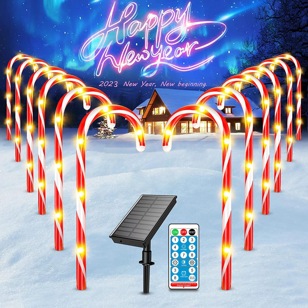 Outdoor Christmas Decorations 12 Pack Solar Christmas Candy Cane Lights ...