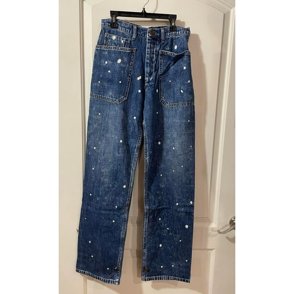 Free People x Sandrine Rose Jeans Blue Straight Wide Leg Button Fly Buckle Back 26