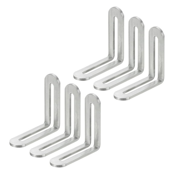 6Pcs Adjustable L-Shape Corner Brace with Slot, 2.28 x 2.28 Inch Stainless Steel Slotted Right Angle Corner Bracket for Wooden Furniture Cabinet, Silver