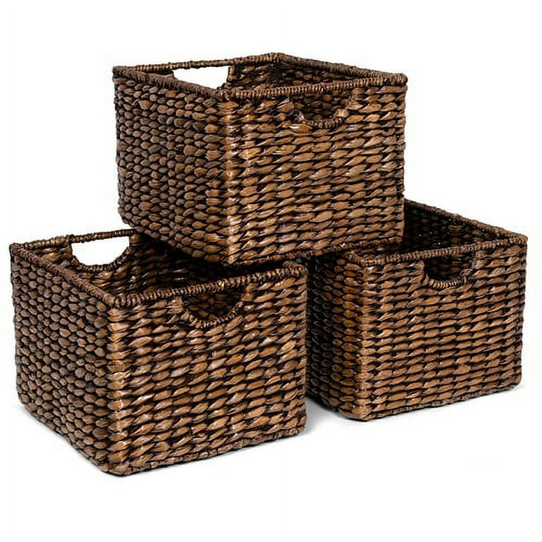 HBlife Wicker Baskets, Set of 3 Hand-Woven Paper Rope Storage Baskets, Foldable Cubby Storage Bins, Large Wicker Storage Basket for Shelves Pantry