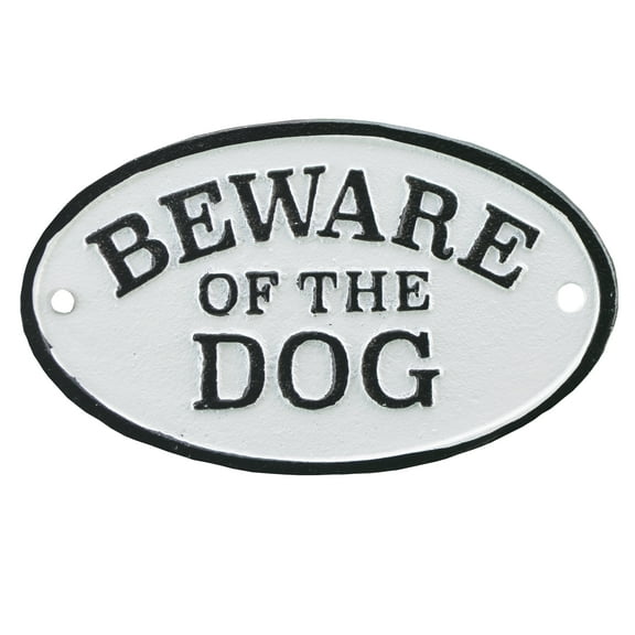 Flag Emotes Beware of the Dog Cast Iron Plaque Sign White with Black Letters & Border