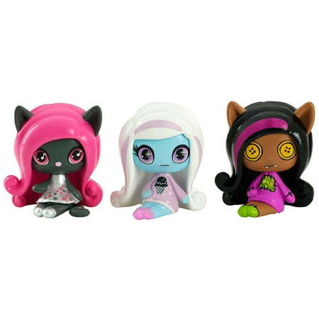 Monster High Minis Rag Doll Ghouls Clawdeen Wolf, a sparkling Candy Ghouls Abbey Bominable and an Original Ghouls Catty Noir Figures, 3 Pack