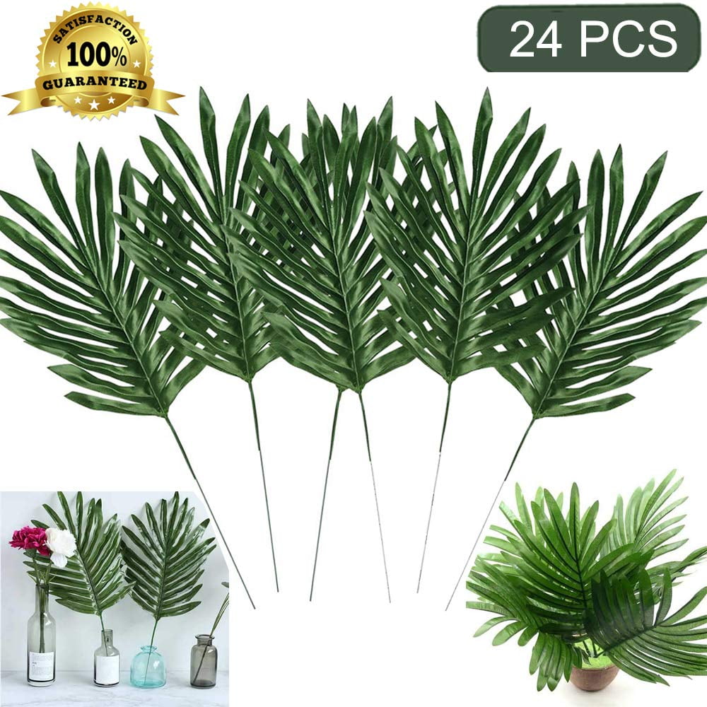 Pack of 8 Glitter Artificial Palm Leaves Wired Pick x 26cm Christmas Tropical 