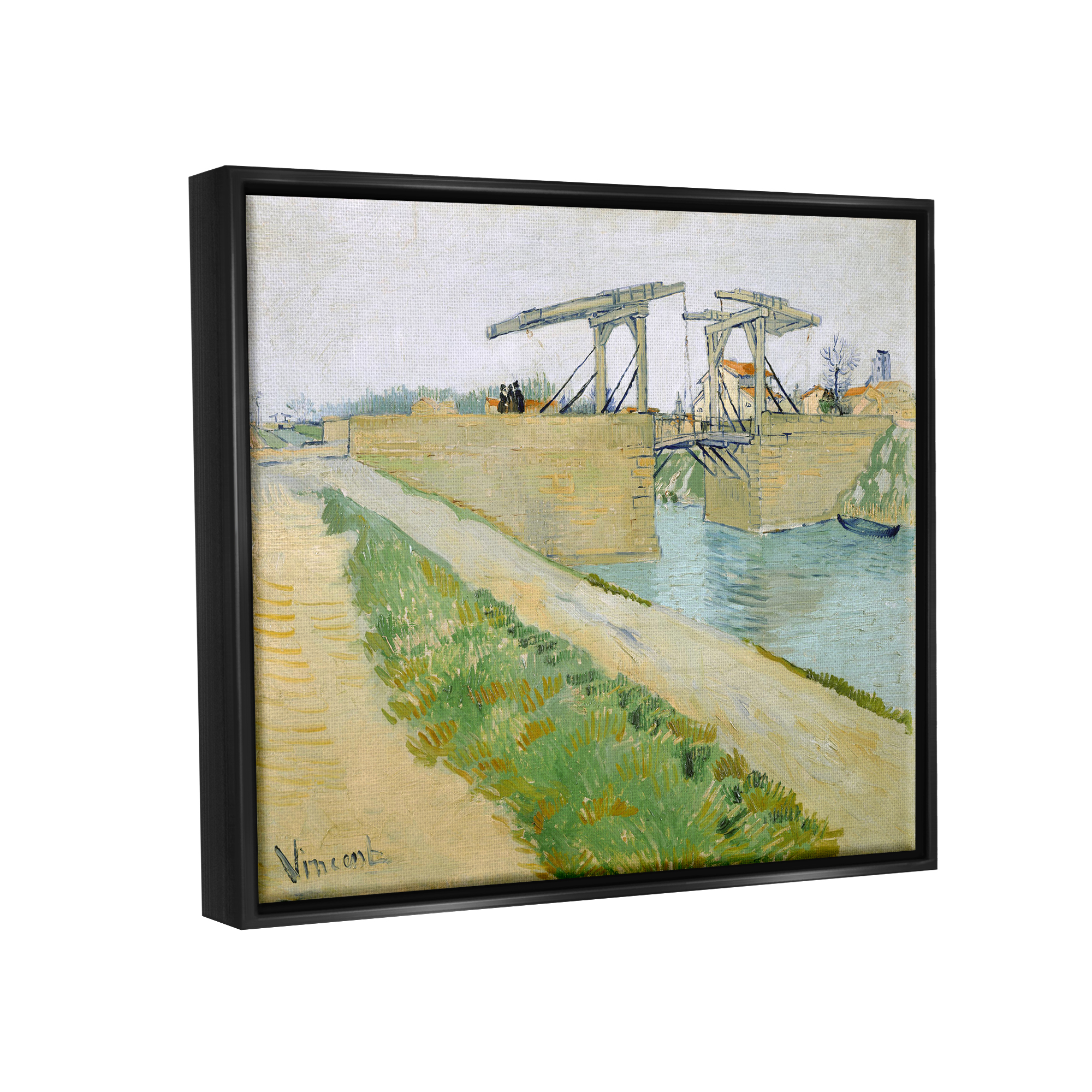 Stupell Industries De Brug Van Langlois Vincent van Gogh Bridge Painting Painting Jet Black Floating Framed Canvas Print Wall Art, Design by one1000paintings