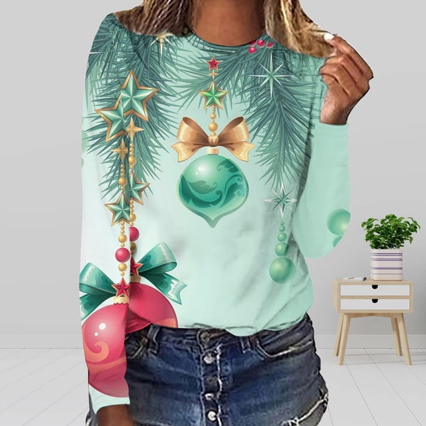 ICHUANYI Liquidación Camiseta holgada estampada a la moda para mujer Blusa de manga larga Tops casuales con cuello redondo ICHUANYI WER202308252305
