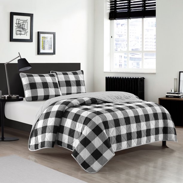 Dearfoams Quilt Set, King, Black, 3 Piece