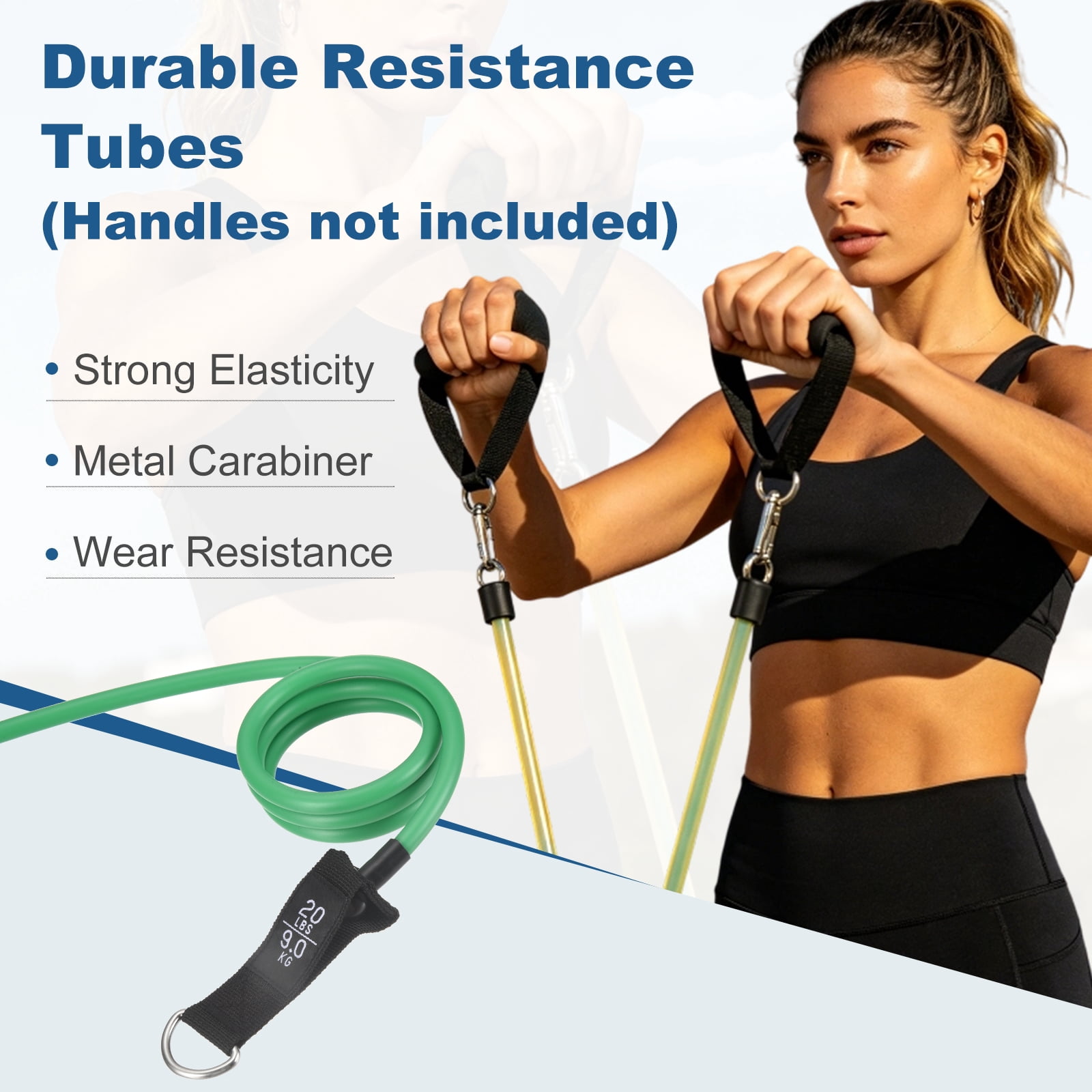 Resistance Tube Band, Exercise Bands with Handles Stretch 20Lbs & 4 PCS & Latex & Green, Fitting for (Men/Women/Fitness/Strength Training/Gym Equipment/Work Out/Outdoor/Indoor)