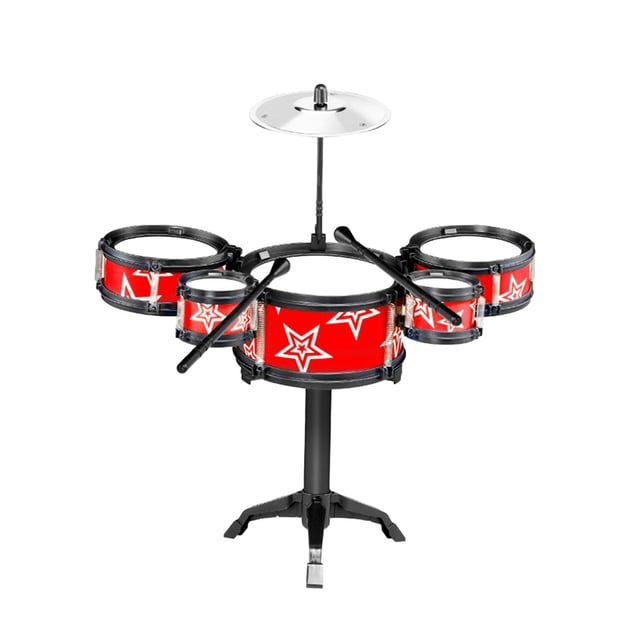Batería para niños principiantes, juguete sensorial que toca el ritmo, juguete de simulación para niños 5 pads de batería rojos