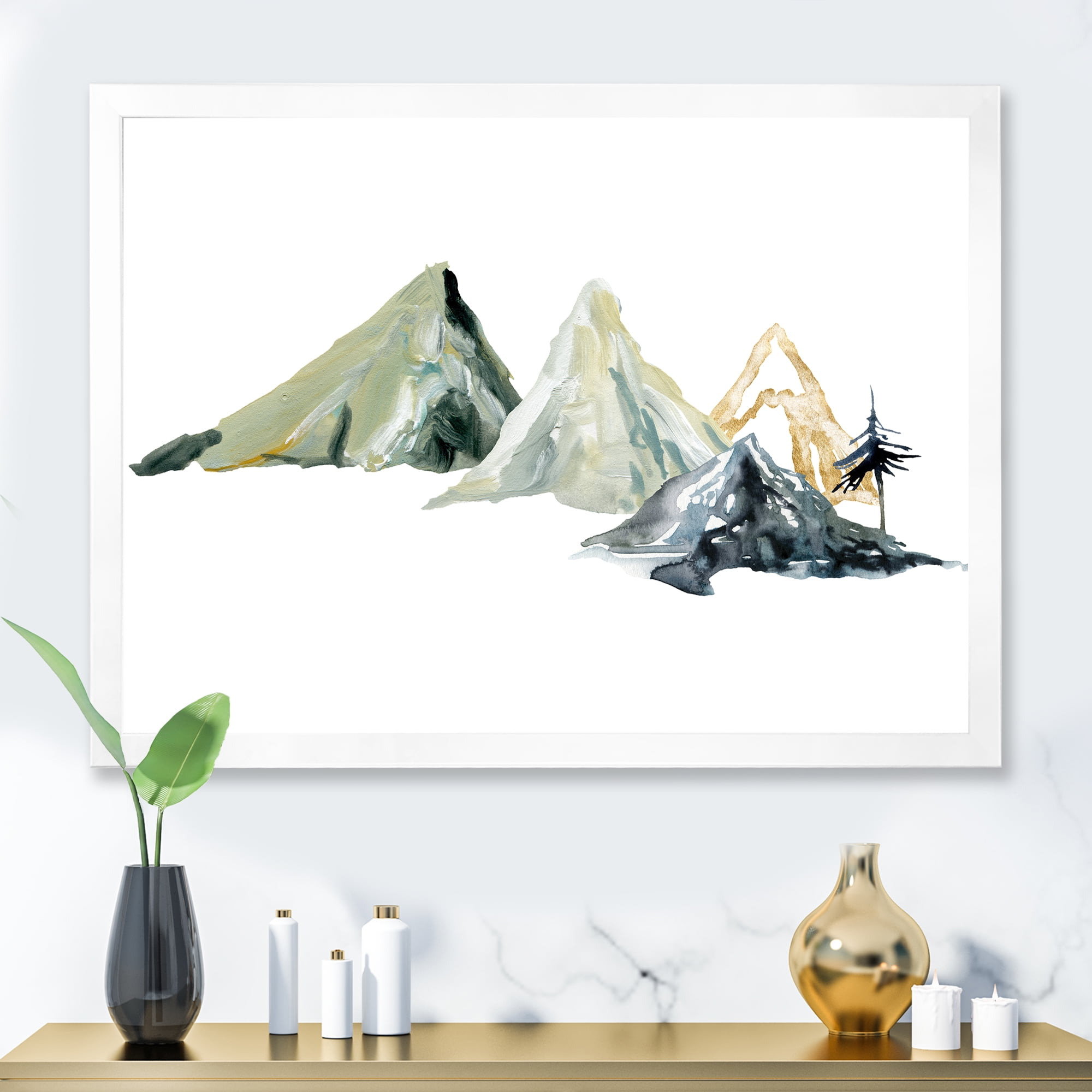 Designart 'Dark Blue Mountain Landscape Winter Minimalistic I' Modern Framed Art Print