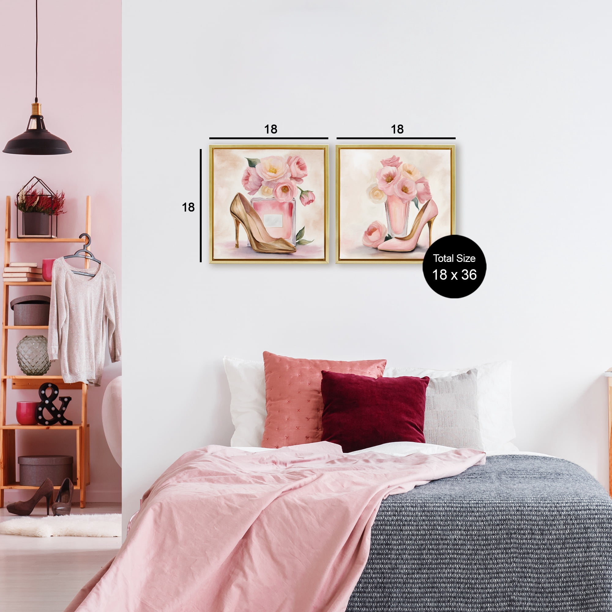 Stupell Industries Blush Pink Beauty 2 Piece Gold Framed Floater Canvas Set, design by Kim Allen