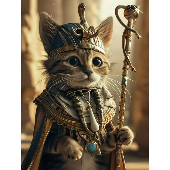 5D DIY Artificial Full Diamond Painting Set - Adult Beginner, Pharaoh Cat for Home Wall Decor & Gift - Perfect for Art Lovers & Adults