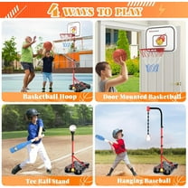 4 in 1 Kids Basketball Hoop and T Ball Set for Toddlers 3-5