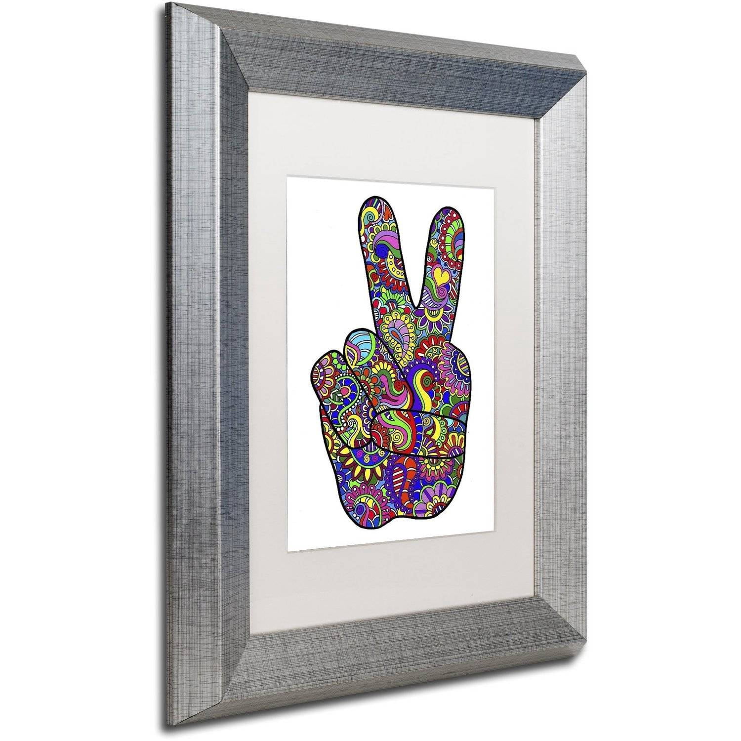 Trademark Fine Art "Psychedelic Mehndi Peace Sign" Canvas Art by Kathy G. Ahrens, White Matte, Silver Frame