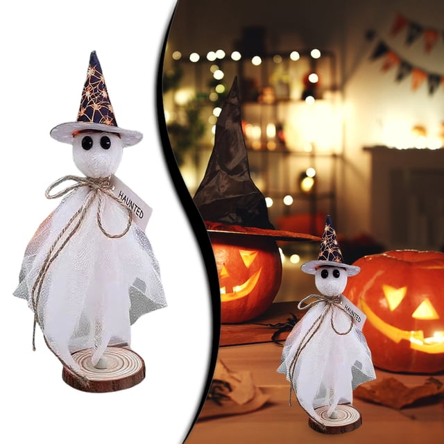WHEANG Halloween Decorations Shelf Sitters – Set Of 3 Wooden Halloween Decor With Witch Hats – Fabric Figures With Design – Table Decor For Tray Mantel Part