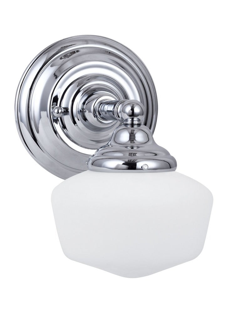 One Light Bath Wall Sconce Schoolhouse Design In Chrome With Satin White Glass Made Of Steel