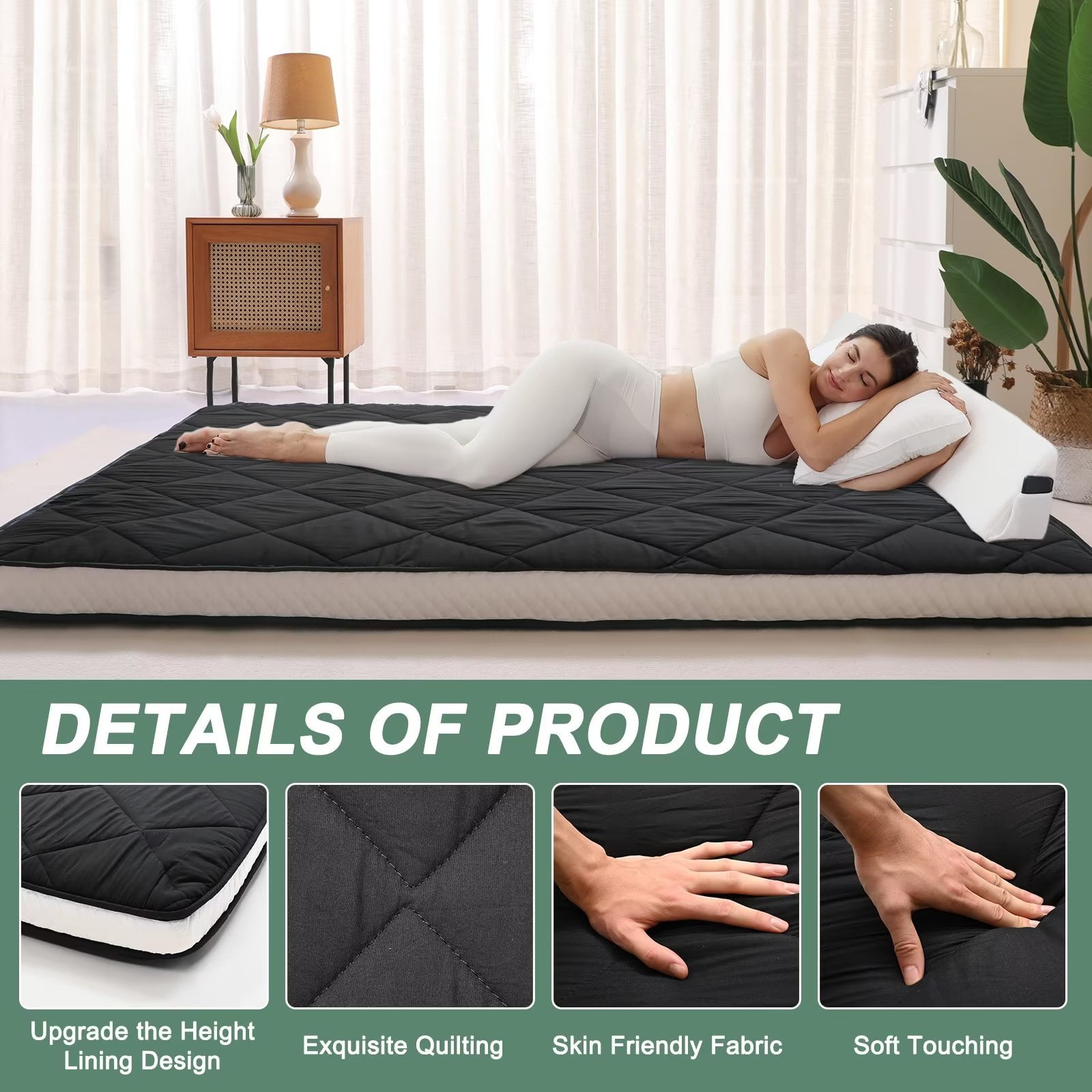MOPHOTO Floor Mattress Futon Mattress Extra Thick Folding Sleeping Pad Camping Mattress Twin Size (80*39*4in)