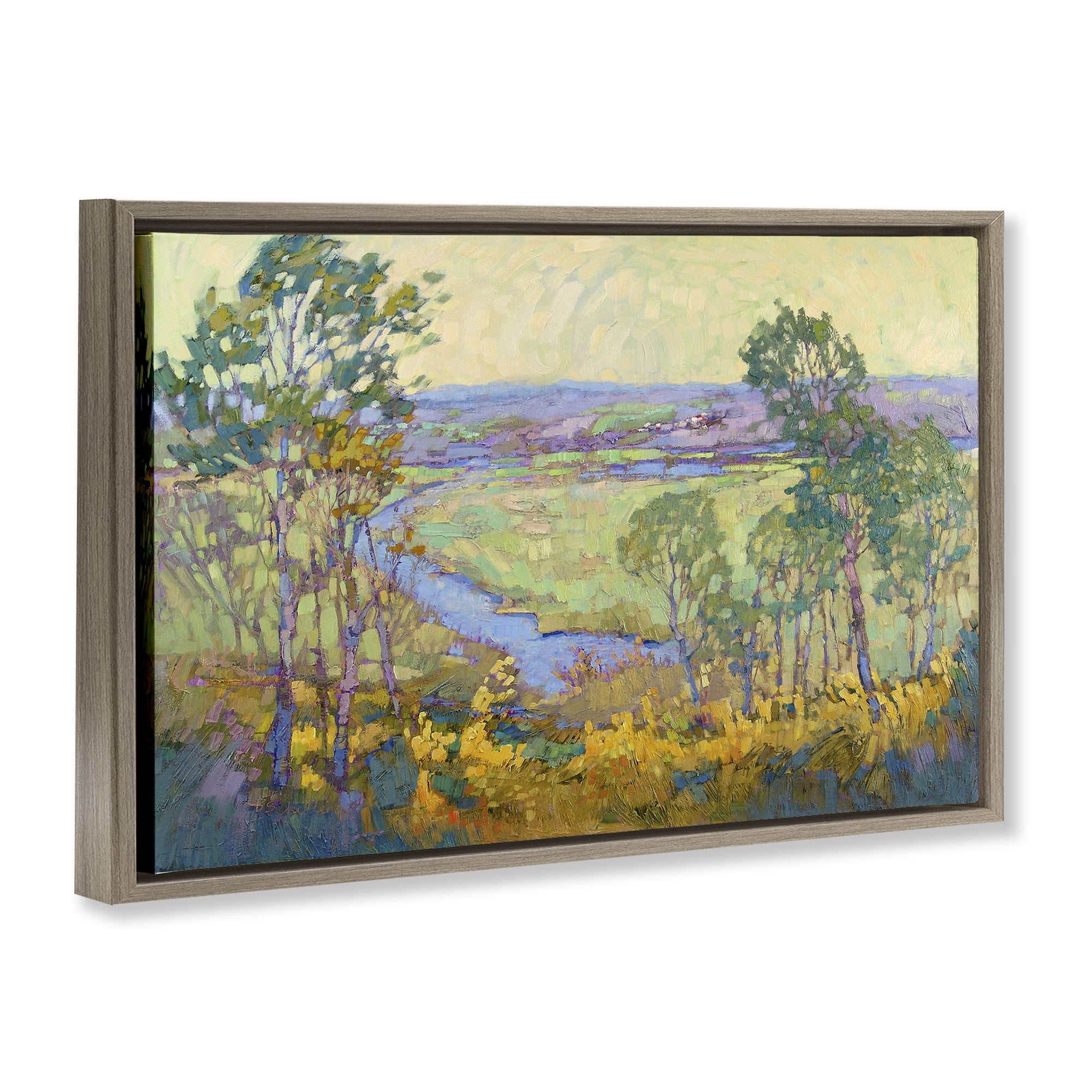 Stupell Industries Abstract Winding Stream Landscape & Nature Painting Brown Floater Framed Canvas Art Print Wall Art, 31 x 21