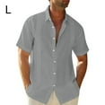 thumbnail image 2 of Traveling Casual Style Men's Button Down Shirt Summer Clothing Breathable Pool Party Solid Color Simple Design Slim Fit Tops Daily Clothes Grey L, 2 of 5