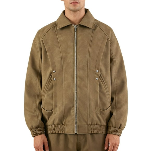 Lovzfmll Veste en Cuir pour Hommes, Couleur Unie à Revers Cloutée avec Fermeture Éclair et Poches, Veste de Moto Habillée pour Hommes