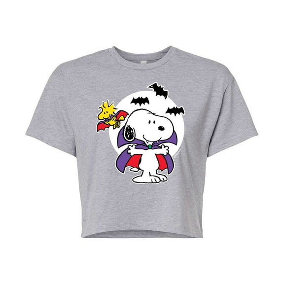 Peanuts - Snoopy Woodstock Vampire - Juniors Cropped Cotton Blend T-Shirt