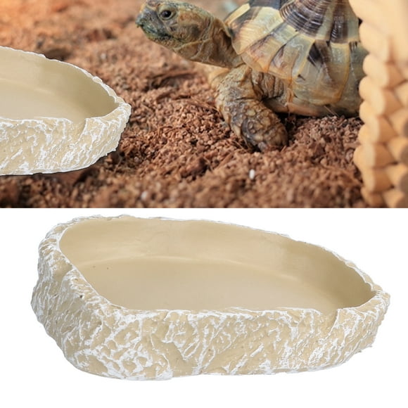 Loewten Reptile Feeder Dish,Reptile Food Bowl,Reptile Food Water Bowl Resin Pets Feeding Plate Dish For Aquarium Tortoises Turtles Lizards Yellow