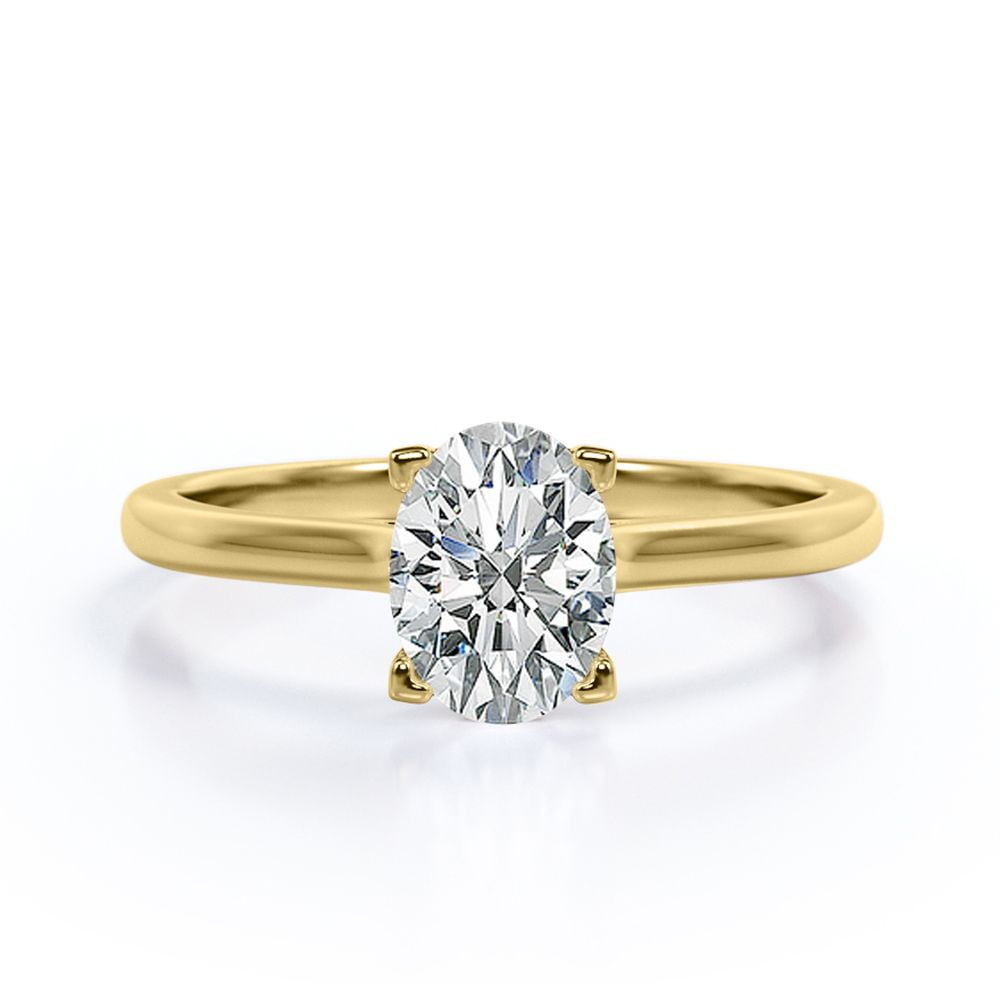 JeenMata Solitaire - 1.3 Carat Oval Shaped Moissanite - 4 Prong Engagement Ring - 18K Yellow Gold Plating Over Silver