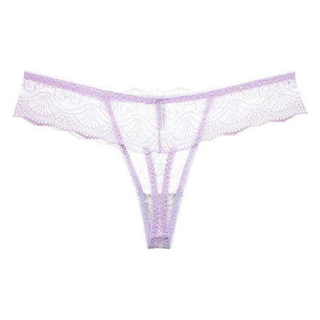 

Knosfe Thongs for Women Seamless Lace T-Back Underwear Low Rise Panties Purple XL