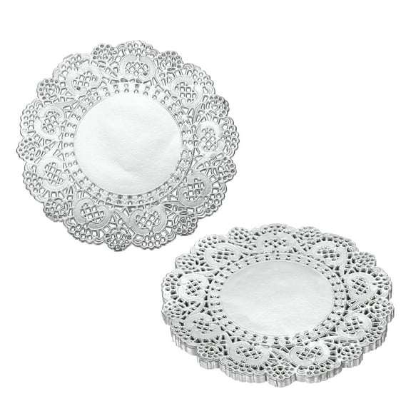 Uxcell Paper Doilies, Disposable Round Lace Paper Placemats Modern Decorative Placemats Table Mats - Fitting for (Baked/Fried Foods/Wedding/Party Decor/DIY), 5" & 50 Pack & Silver