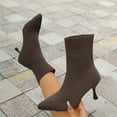 thumbnail image 2 of Women's Square Toe Sock Boots, Stretch Knitted High Heel Ankle Booties, Casual Winter Footwear for Outdoor and Indoor Fashion, 2 of 9