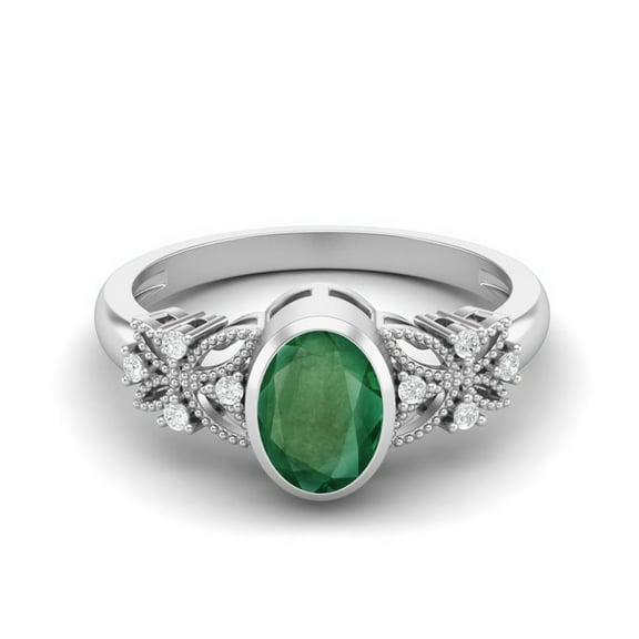 Mooneye 7X5mm Oval Shape Emerald 925 Sterling Silver Celtic Shank Solitaire Wedding Ring