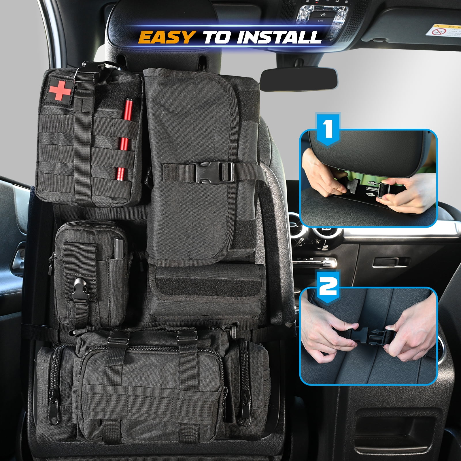 Tactical Car Back Seat Cover Molle Organizer Multi-function Bag Pockets Storage
