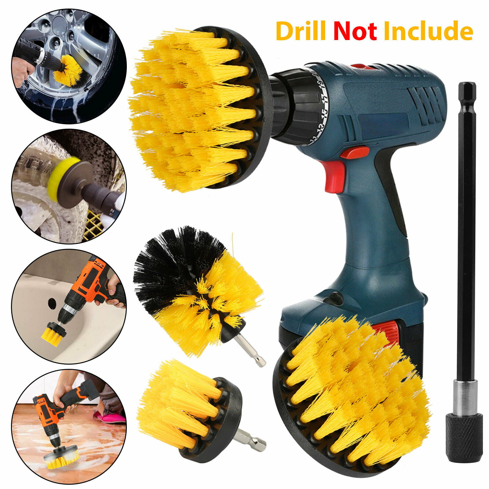 White Scrubber Drill Brush Electric Drill Cleaning Brush Hard Bristle Washing 