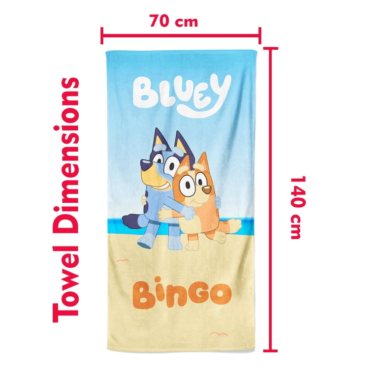 Serviette De Plage Bluey Bingo 70x140cm - Serviette Bain Enfant 100% Coton Officielle Cadeau
