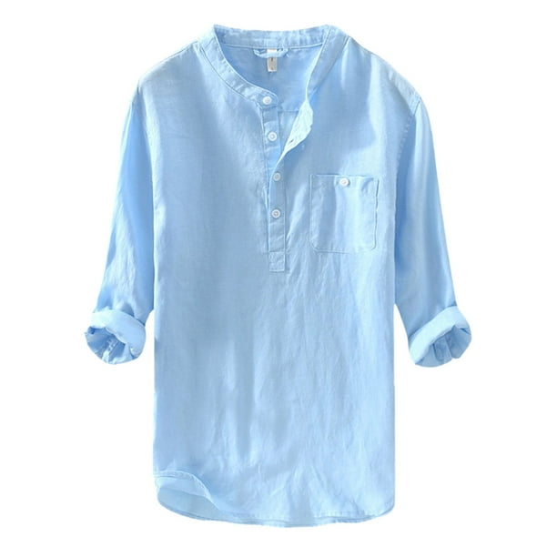 Camisa de lino de manga larga con botones para hombre: prenda informal de corte holgado en color liso, tejido ligero y suave para todas las estaciones, tallas M-XXXXL