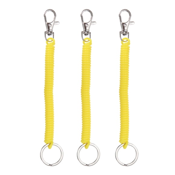 Uxcell Retractable Coil Spring Keychain, (6.7 Inch, Yellow) (3 Pcs), Anti-Lost Stretch Cord Safety Key Chain with Lobster Clasp & Metal Key Ring, Suit For- Keys/Wallet/Cellphone