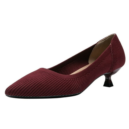 

Women‘s Breathable Knit Pumps Pointed Toe Solid Color Kitten Heeled High Heels Women‘s Fashion Footwear