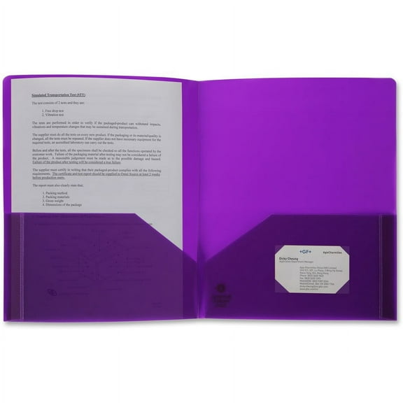 Business Source Letter Portfolio - 8 1/2" x 11" - 30 Sheet Capacity - 2 Pocket(s) - Poly - Purple - 1 Each | Bundle of 2 Each